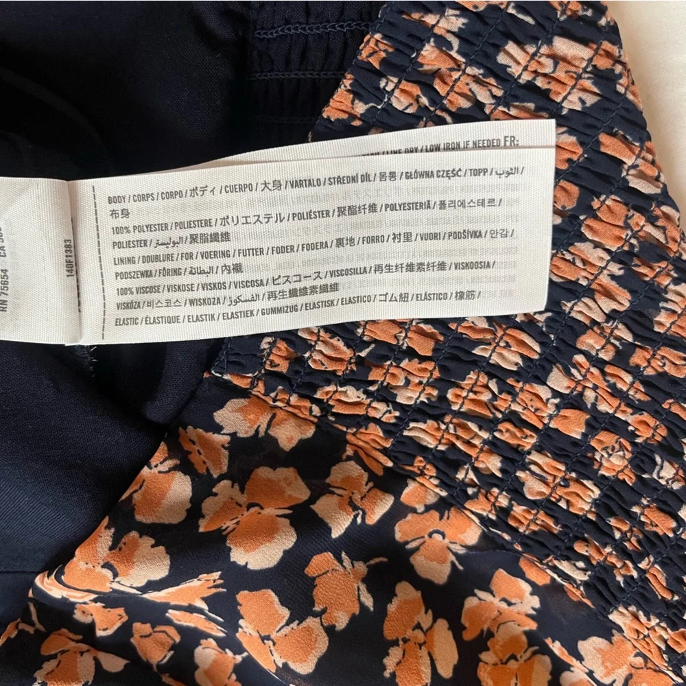 Abercrombie Sweetheart Puff-Sleeve Navy Orange Floral Poppy Print Blouse, Medium